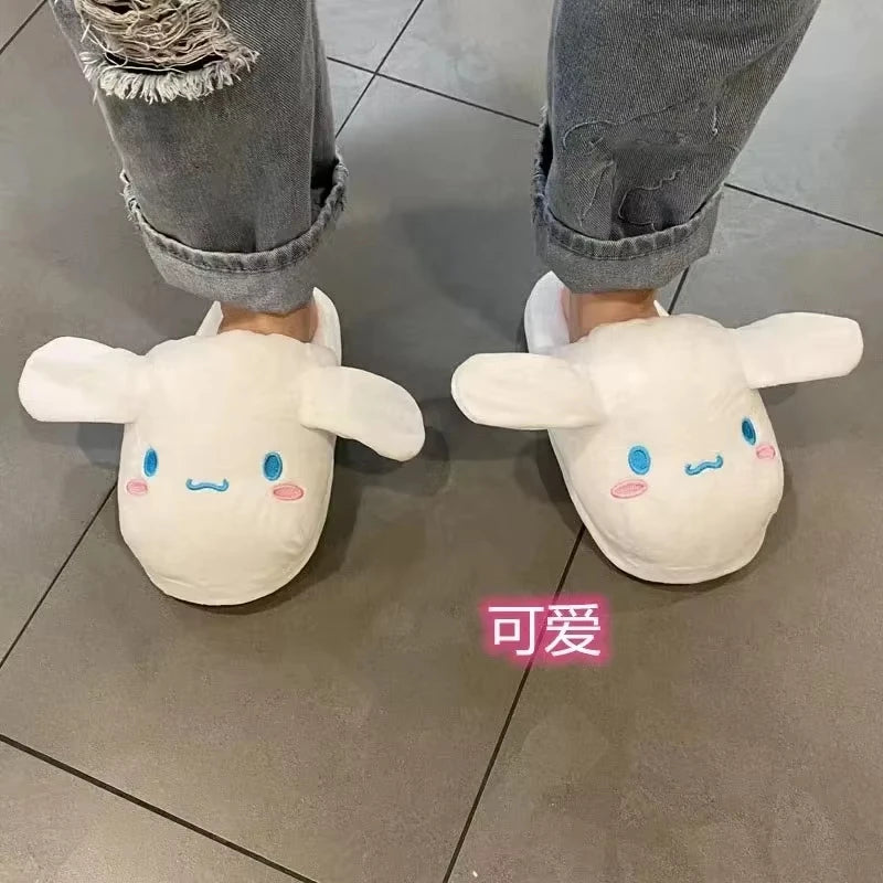 Cute plush Sanrio character slippers for women full view