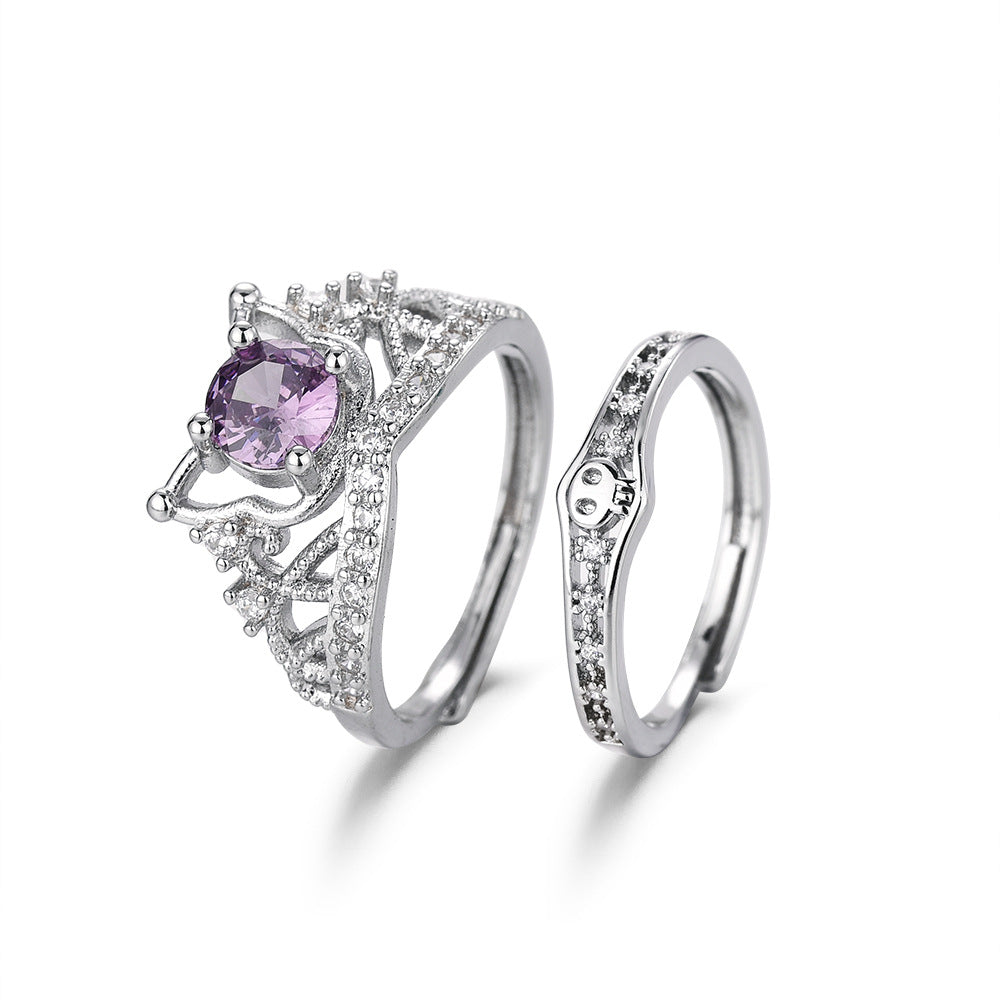 Kuromi ring with purple zircon-style stone, adjustable character jewelry for fans