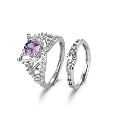 Kuromi ring with purple zircon-style stone, adjustable character jewelry for fans