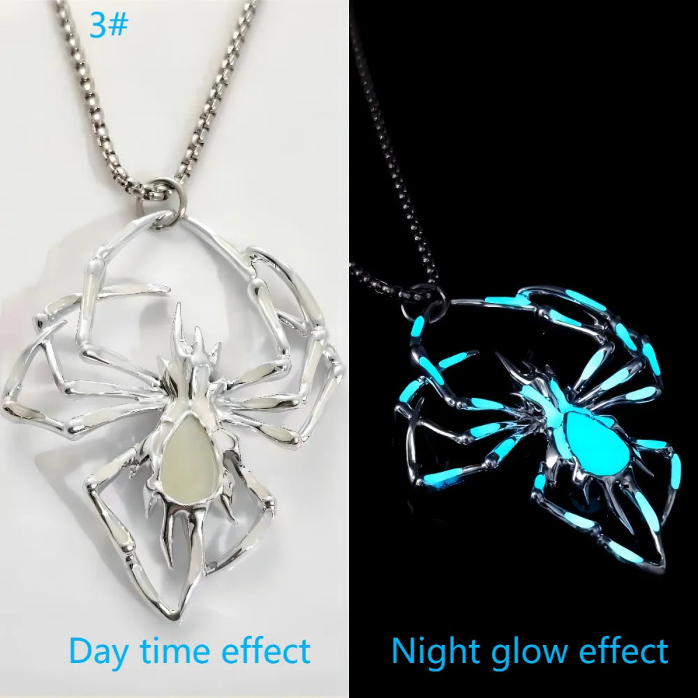 Halloween Glow in the Dark Spider Necklace | Luminous Blue Spider Pendant Necklace