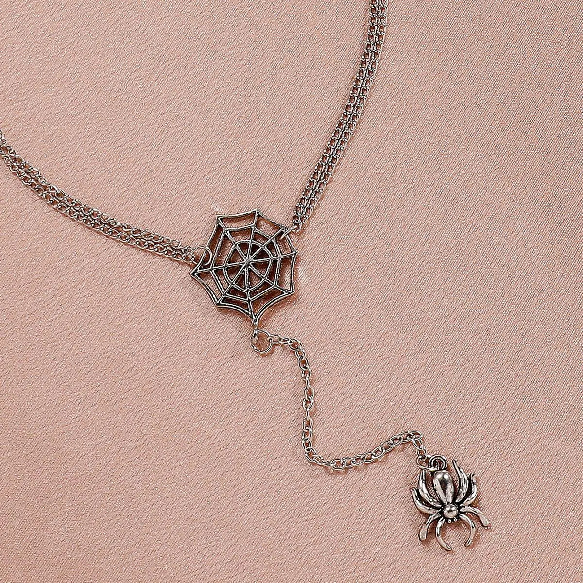 Silver Spider Necklace Halloween Gothic Spider Web Pendant Necklace