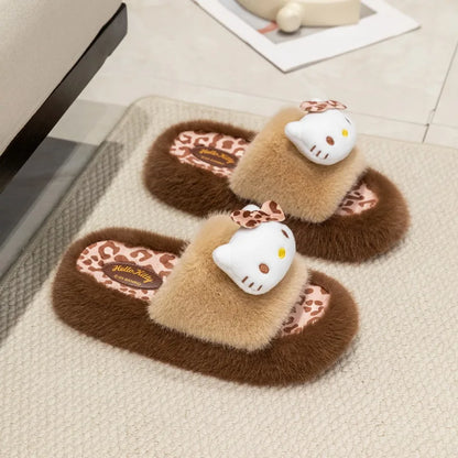 Women's Sanrio plush indoor slides featuring playful character styling and a low flat sole
