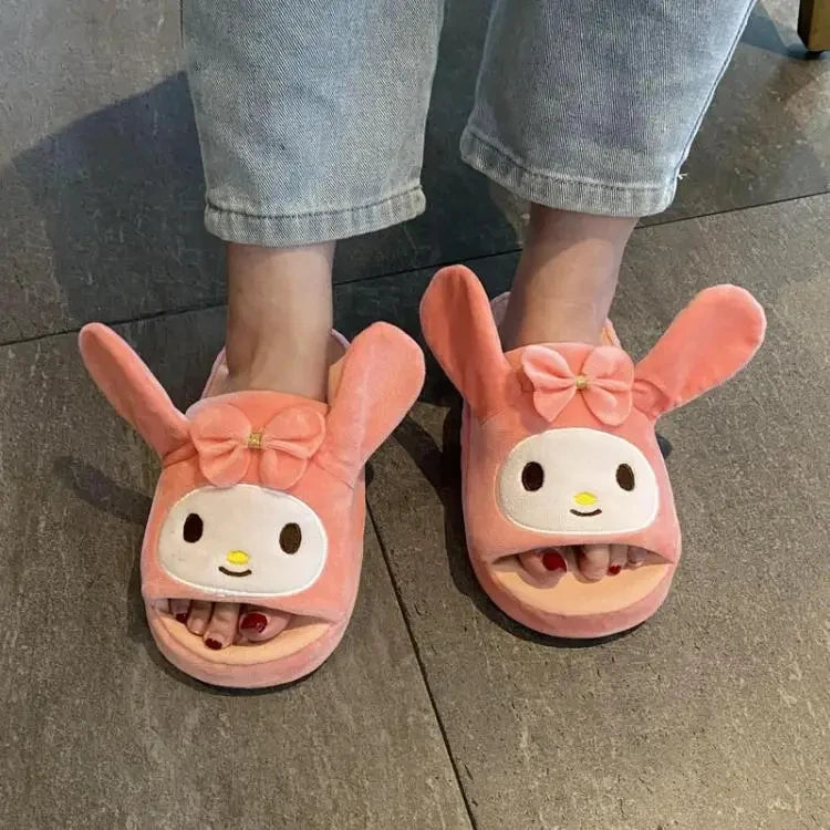 Cute character plush slippers for women side view