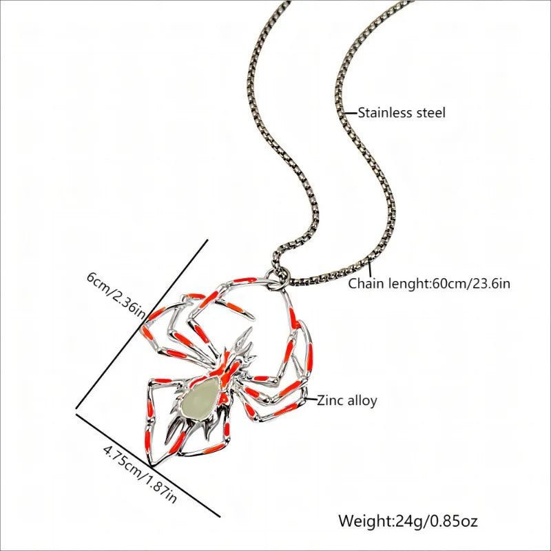 Halloween Glow in the Dark Spider Necklace | Luminous Blue Spider Pendant Necklace