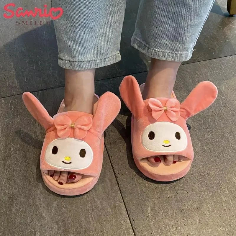 Kuromi plush slippers flat sole and cozy lining detail