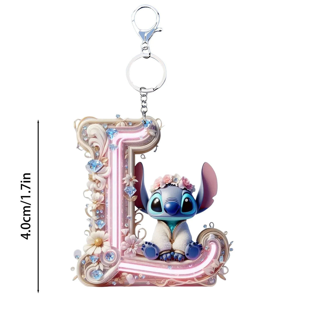 Stitch Initial Letter Keychain Cute Acrylic Alphabet Charm for Bags & Keys