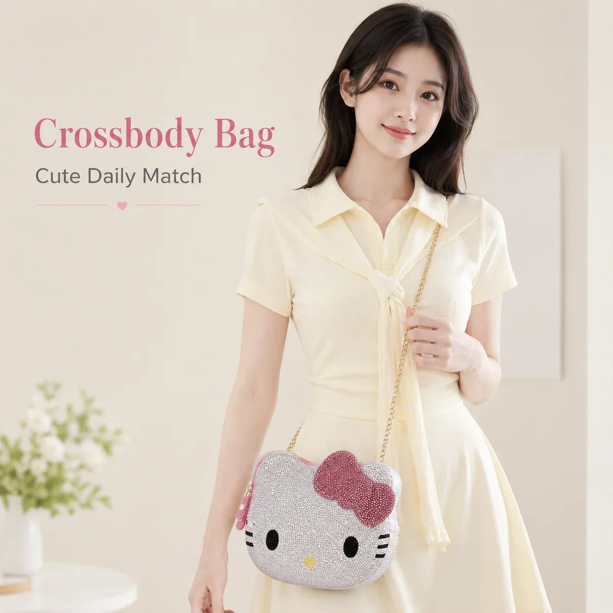 Hello Kitty rhinestone crossbody bag for women product photo
