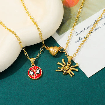 Spiderman Inspired Heart Couple Necklace Set Matching Pendant Gift for Couples