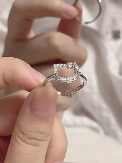 Hello Kitty cat face silver ring product photo