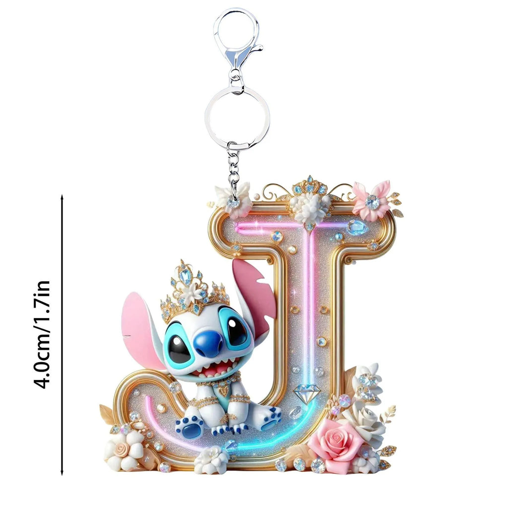 Stitch Initial Letter Keychain Cute Acrylic Alphabet Charm for Bags & Keys