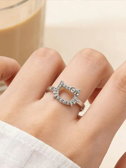 Hello Kitty cat face silver ring product photo