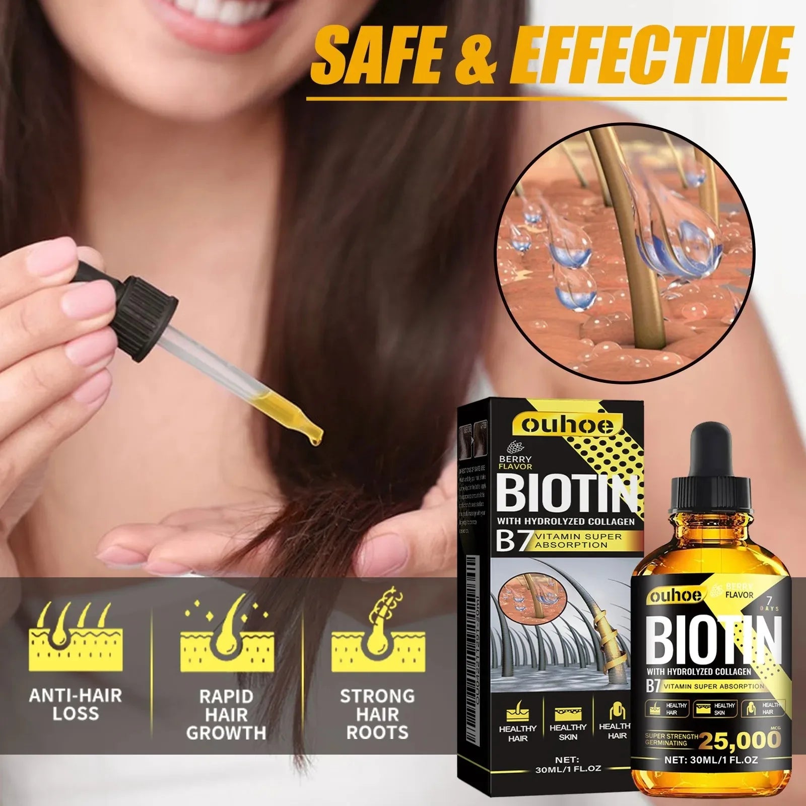 Biotin Drops with Hydrolyzed Collagen B7 Hair Growth Healthy Skin & Nails