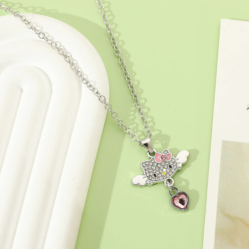 Hello Kitty heart rhinestone necklace close up