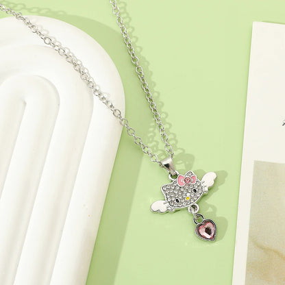 Hello Kitty heart rhinestone necklace close up