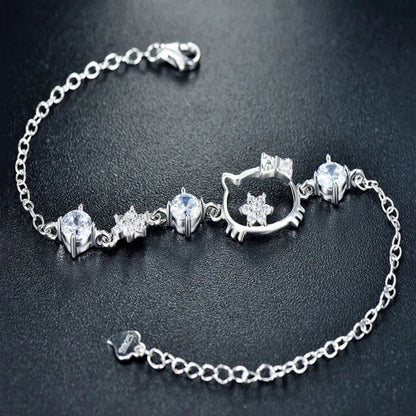 Cute Hello Kitty kawaii bracelet in silver plated jewelry style