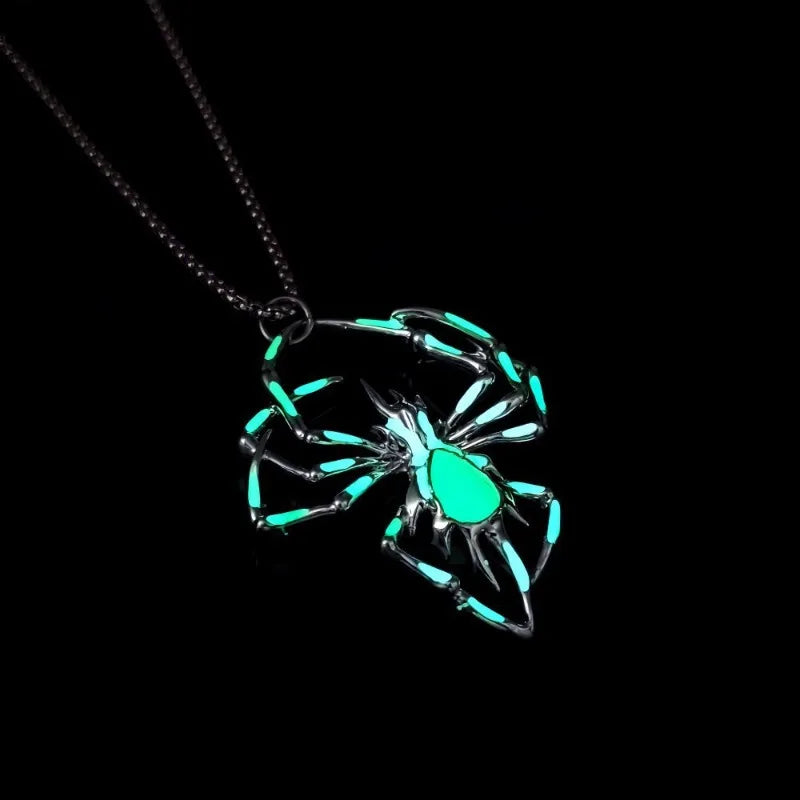 Halloween Glow in the Dark Spider Necklace | Luminous Blue Spider Pendant Necklace