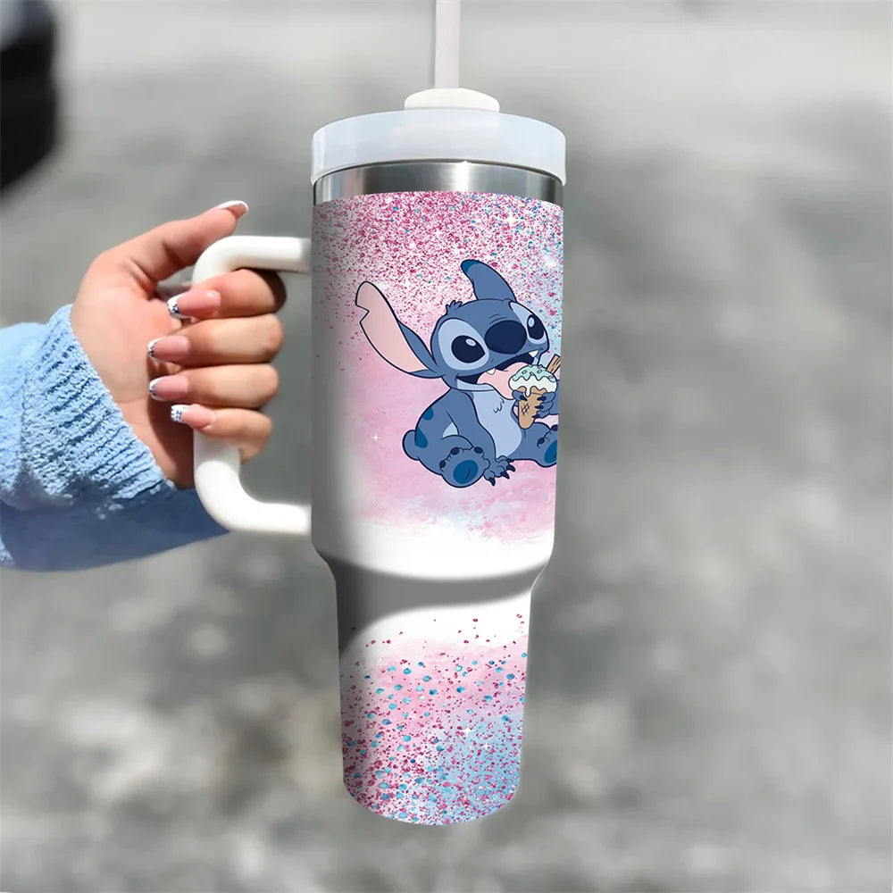 Stitch and Angel 40oz travel tumbler character design view