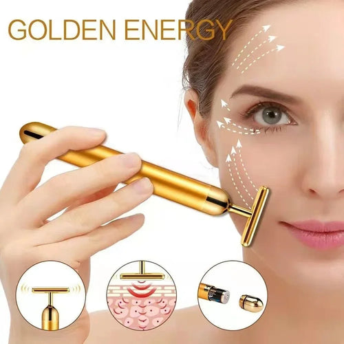 24K Gold T-Shape Beauty Bar Facial Massager Vibrating Face & Neck Massage Tool