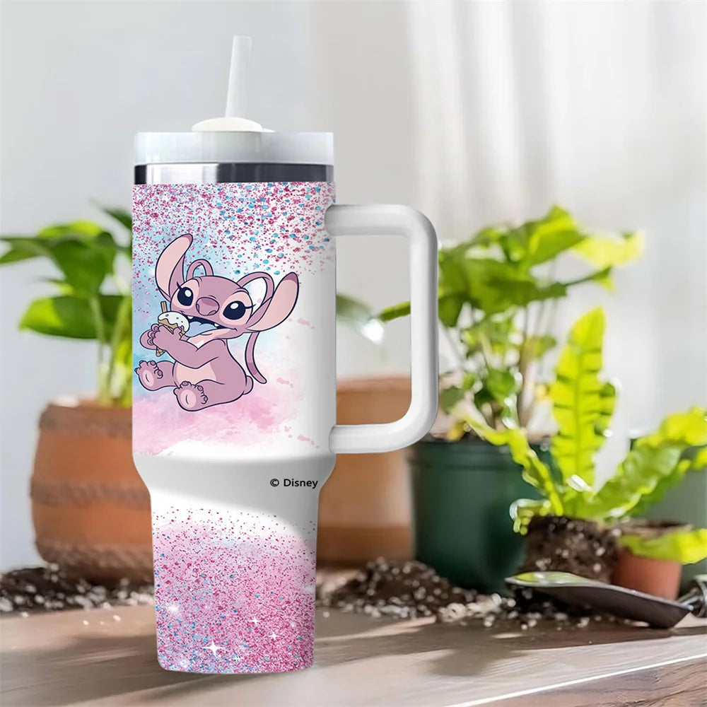 Stitch and Angel 40oz tumbler with handle and straw product detail