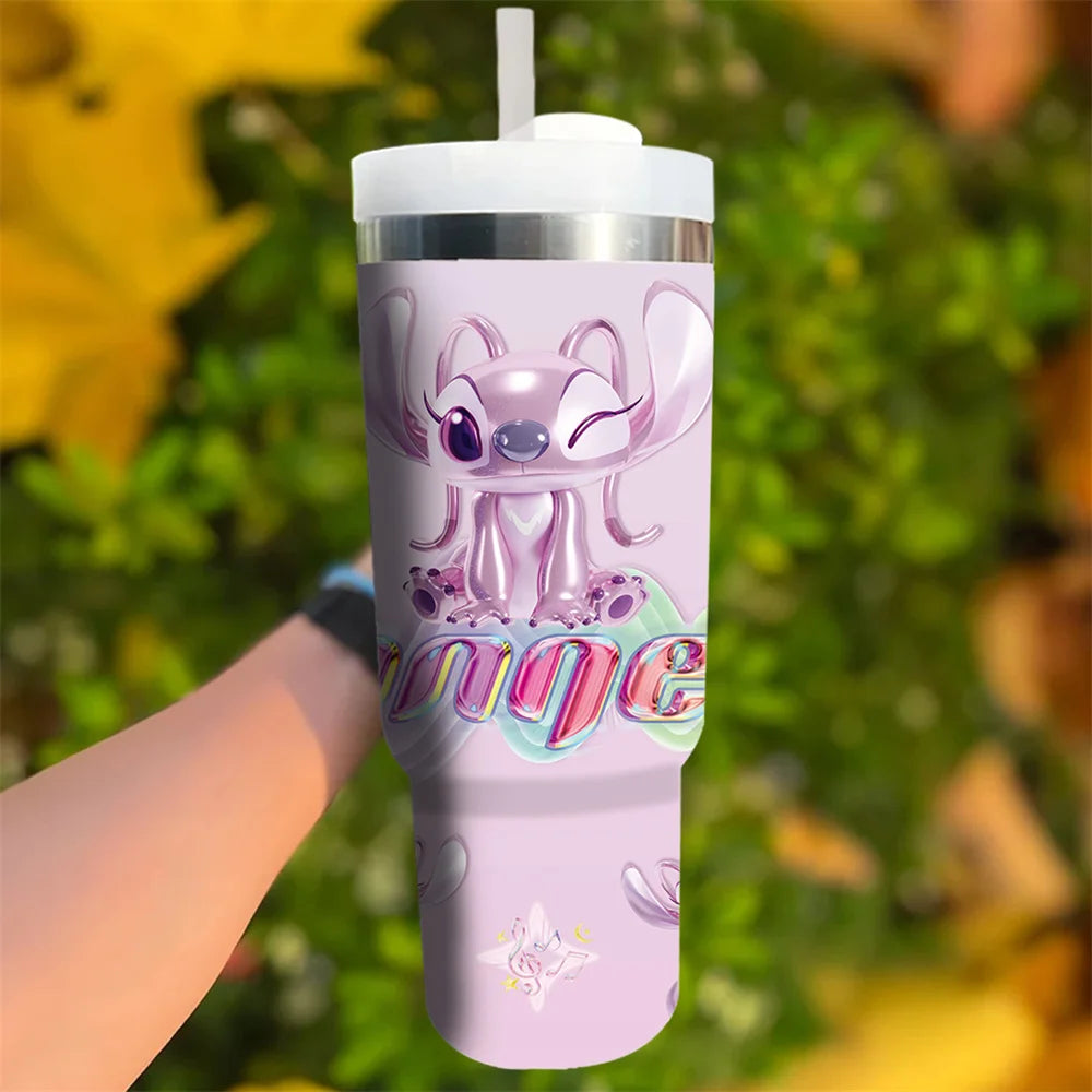 Stitch and Angel 40oz tumbler handle and straw detail