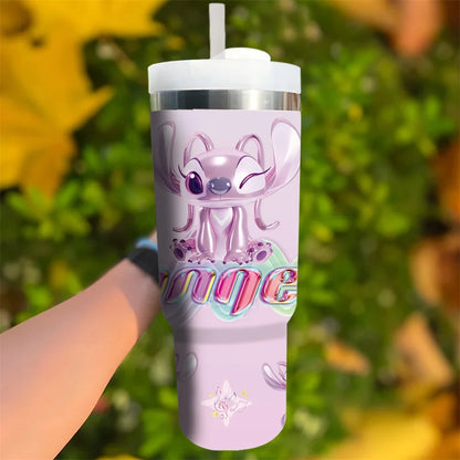 Stitch and Angel 40oz tumbler handle and straw detail