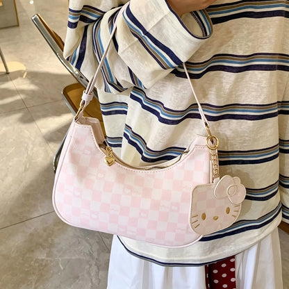 Cute Hello Kitty bag detail with cartoon pendant and fashionable design