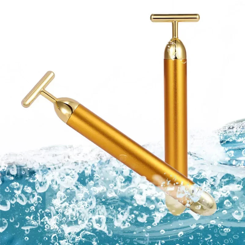24K Gold T-Shape Beauty Bar Facial Massager Vibrating Face & Neck Massage Tool