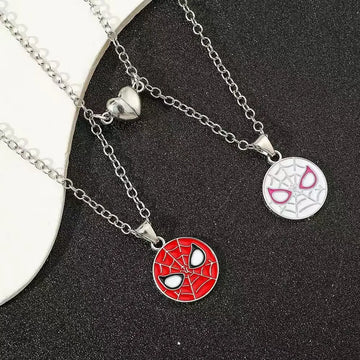 Spiderman & Spider-Gwen Couple Necklace Set Matching Mask Pendant Necklaces for Him & Her