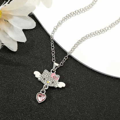 Hello Kitty angel heart necklace rhinestone jewelry front view