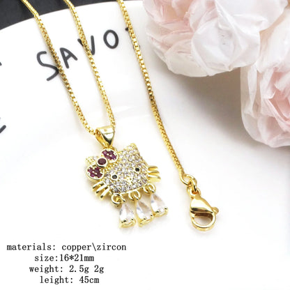 Hello Kitty Inspired Cat Necklace – Sparkly Zircon Kitty Pendant