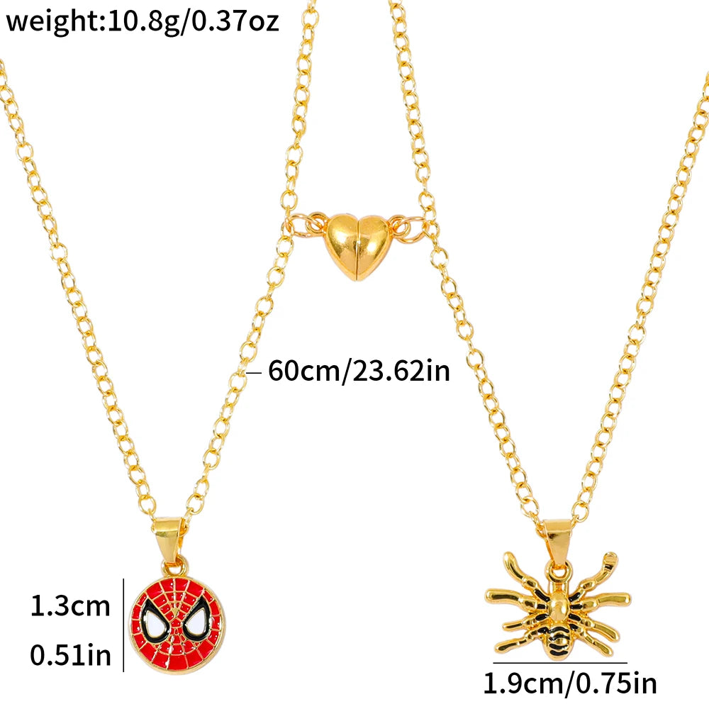 Spiderman Inspired Heart Couple Necklace Set Matching Pendant Gift for Couples