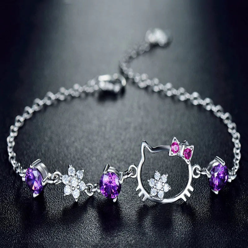 Adjustable Hello Kitty charm bracelet in silver plated finish
