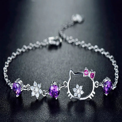Adjustable Hello Kitty charm bracelet in silver plated finish