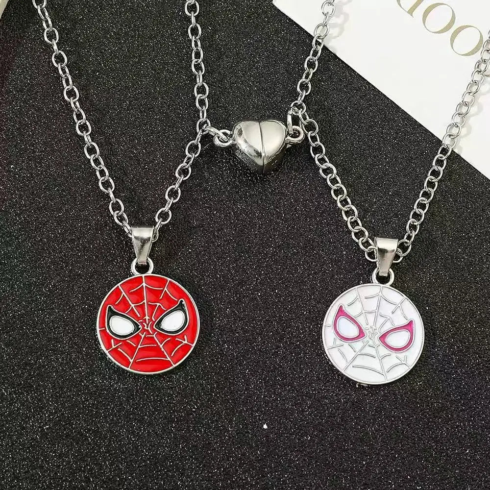 Spiderman & Spider-Gwen Couple Necklace Set Matching Mask Pendant Necklaces for Him & Her