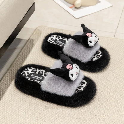 Sanrio plush slippers for women in Kuromi, My Melody and Hello Kitty character designs