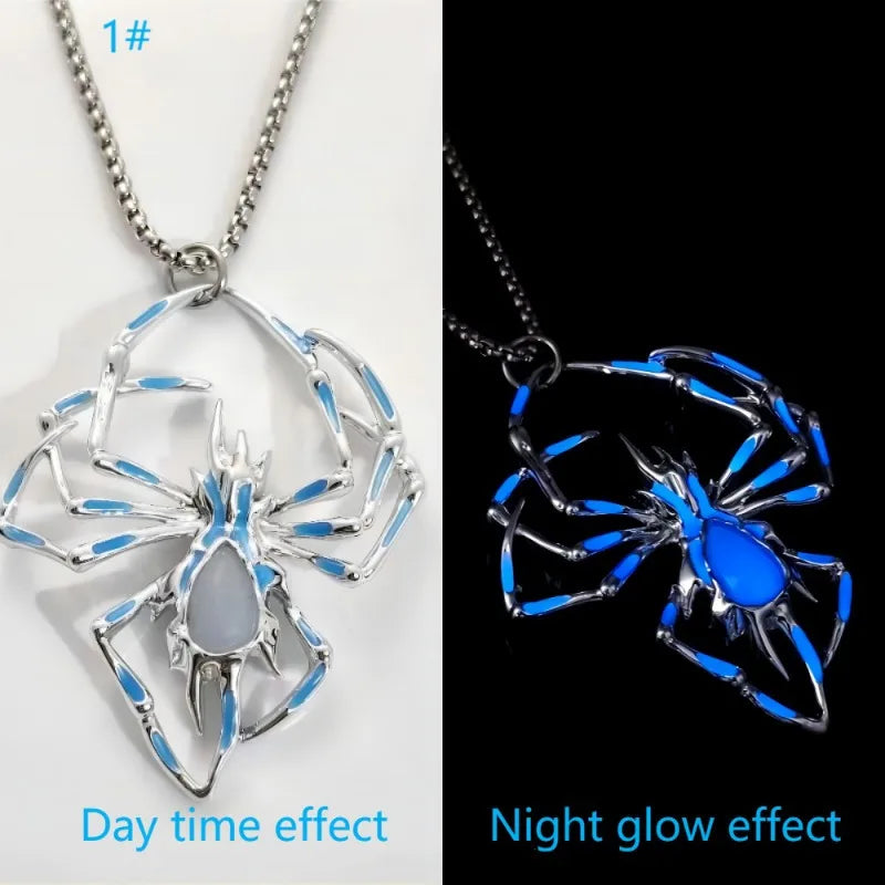 Halloween Glow in the Dark Spider Necklace | Luminous Blue Spider Pendant Necklace