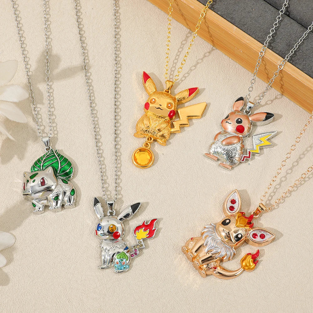 Pikachu Charmander Bulbasaur metal pendant fan necklace