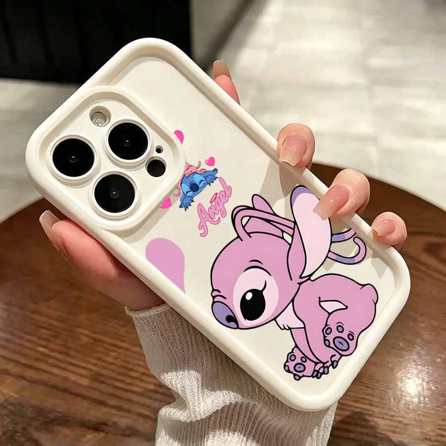 Cute Stitch heart iPhone case close up with protective silicone cover