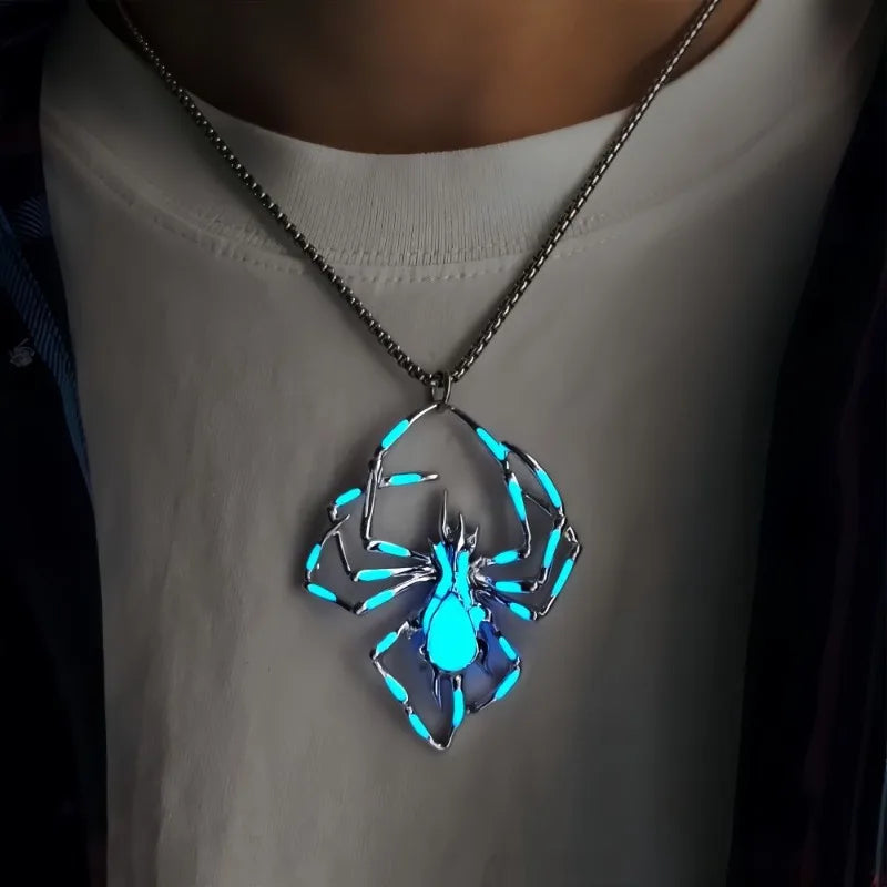 Halloween Glow in the Dark Spider Necklace | Luminous Blue Spider Pendant Necklace