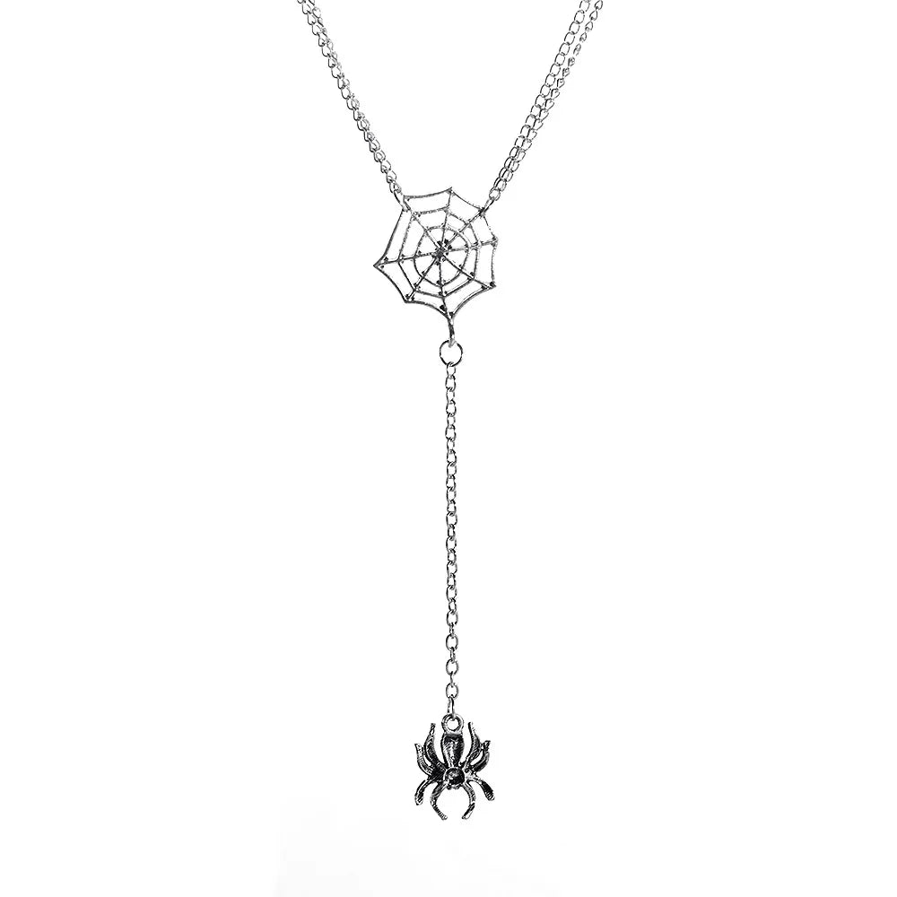Silver Spider Necklace Halloween Gothic Spider Web Pendant Necklace
