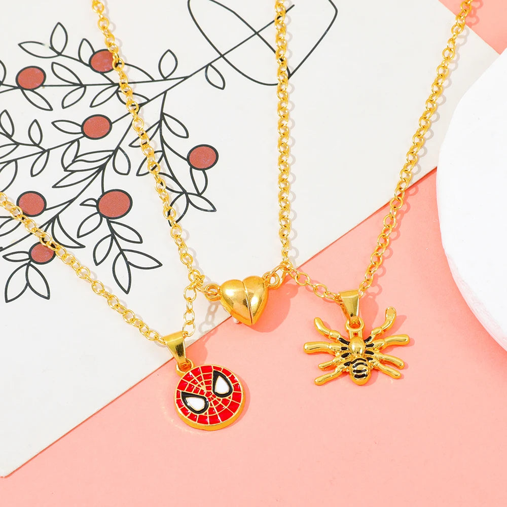 Spiderman Inspired Heart Couple Necklace Set Matching Pendant Gift for Couples