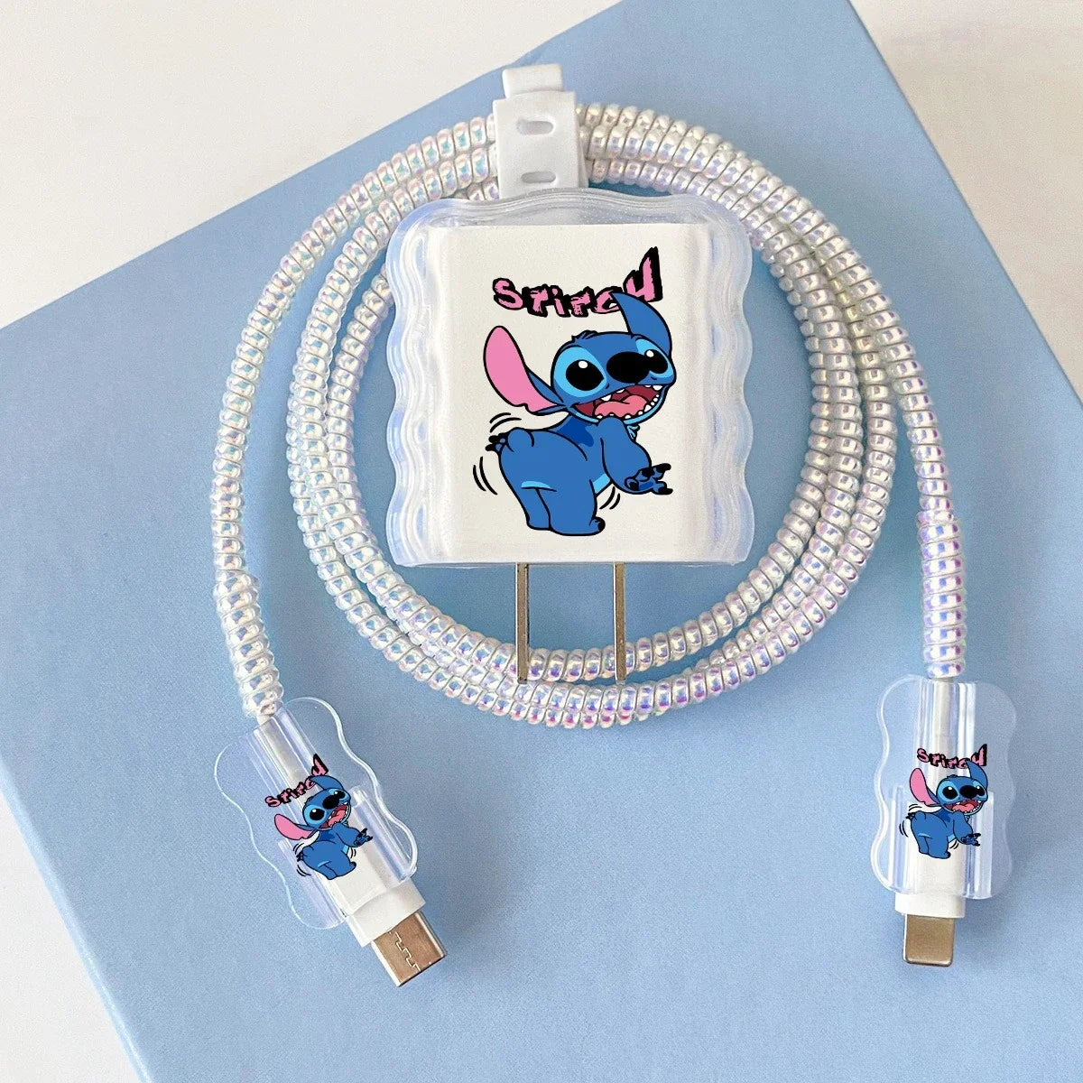 Stitch iPhone cable protector for everyday charging setup