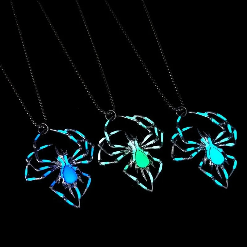 Halloween Glow in the Dark Spider Necklace | Luminous Blue Spider Pendant Necklace