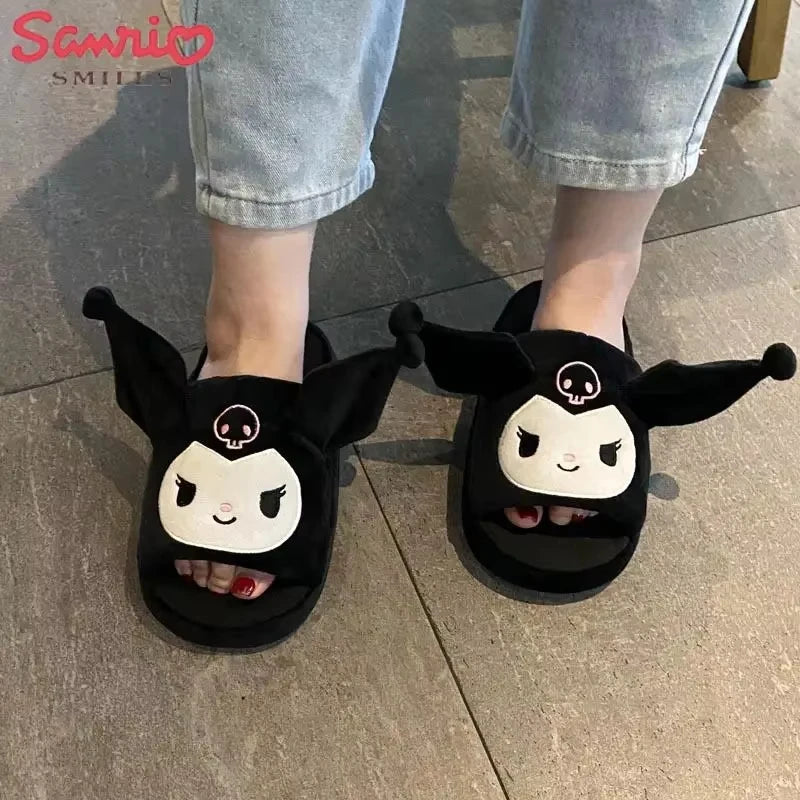 Kuromi plush slippers for women cute character house shoes front view
