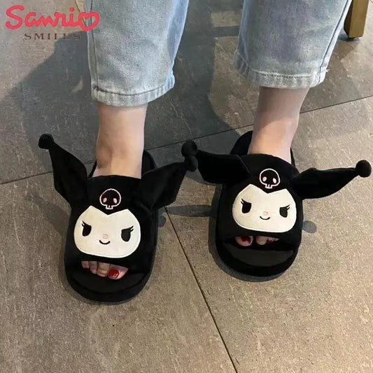 Kuromi plush slippers for women cute character house shoes front view