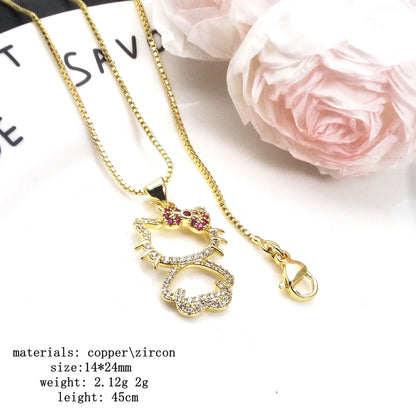 Hello Kitty Inspired Cat Necklace – Sparkly Zircon Kitty Pendant