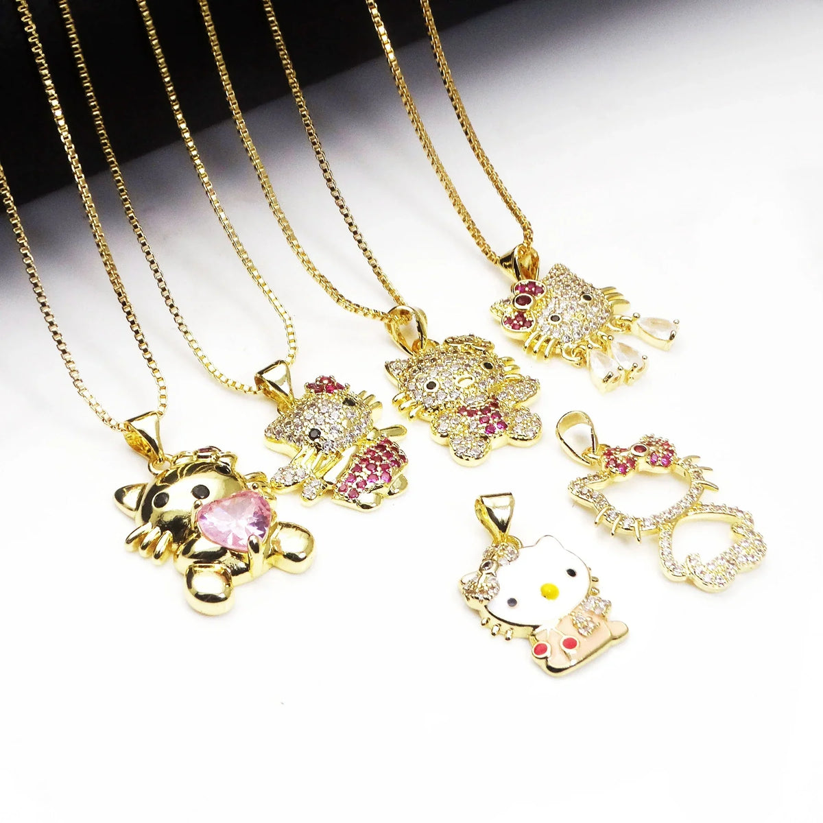 Hello Kitty Inspired Cat Necklace – Sparkly Zircon Kitty Pendant