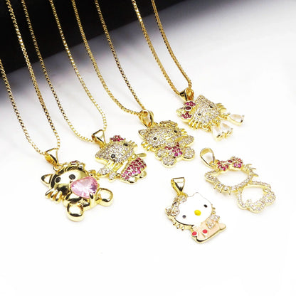 Hello Kitty Inspired Cat Necklace – Sparkly Zircon Kitty Pendant