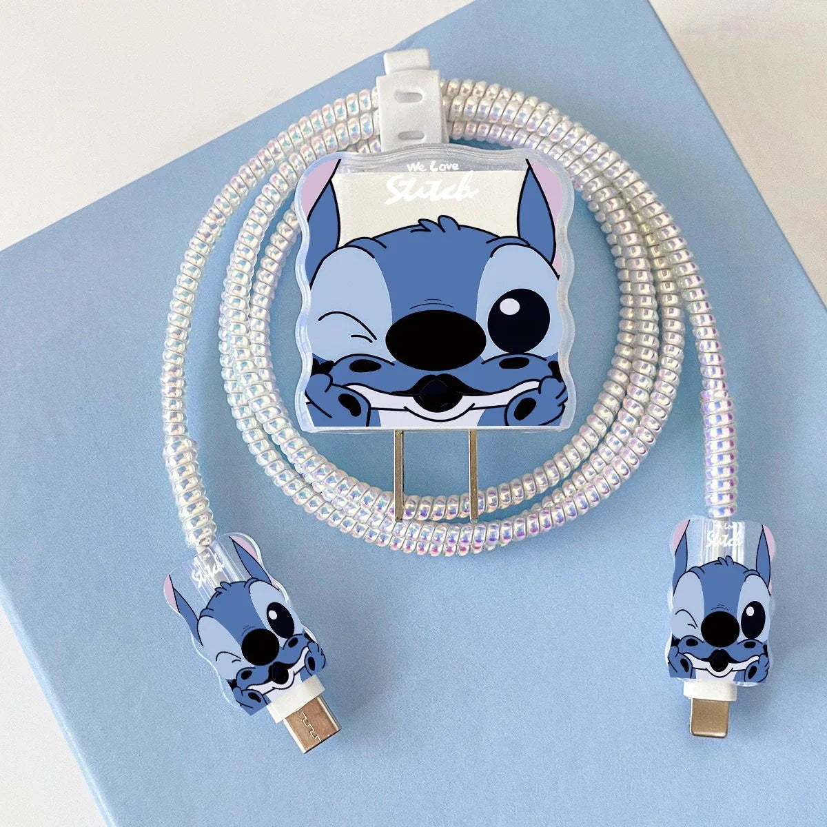 Kawaii Stitch iPhone charger protector for organized cables