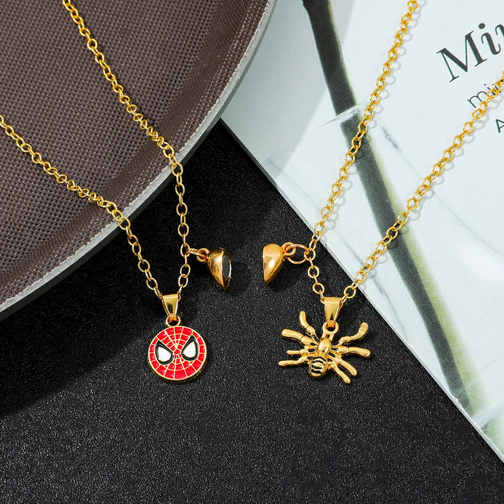 Spiderman Inspired Heart Couple Necklace Set Matching Pendant Gift for Couples